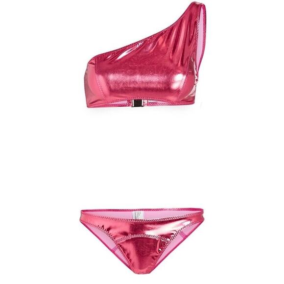 LISA MARIE FERNANDEZ Arden Metallic PVC 2 pc Bikini Set Pink Women's Size 0 XS - Picture 1 of 10